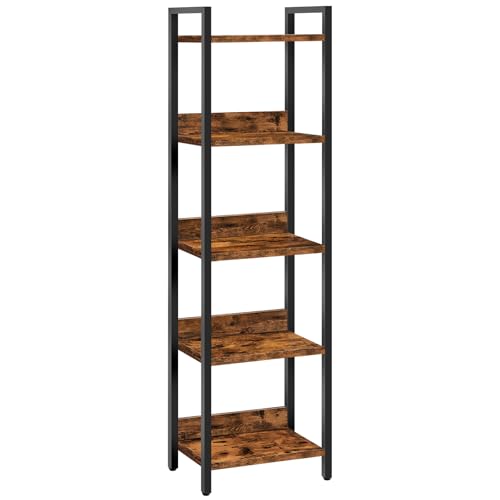 5-Tier Standing Bookshelf, Rustic Industrial Storage Organizer