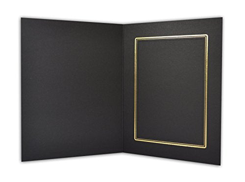 Golden State Art, Pack of 50, 5x7 Photo Folders, Cardboard Picture Frame, Paper Frame Cards, Greetings/Invitation Special Events: Graduation, Christmas, Wedding (Black with Gold Lining)