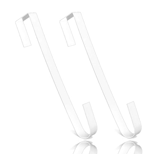 15-Inch Over the Door Wreath Hangers, 2 Pack Heavy Duty Steel Hooks (White)