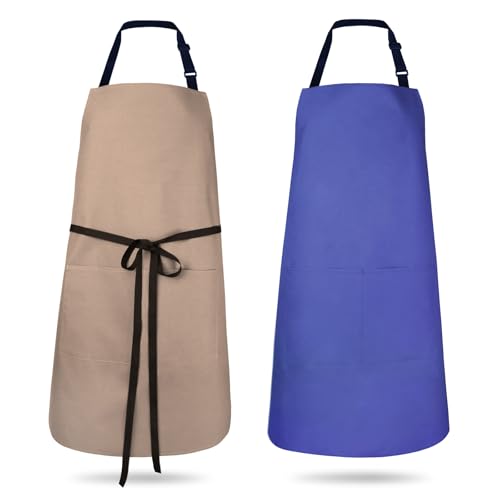 2-Pack Waterproof Bib Aprons with Pockets - Adjustable Chef Apron Set