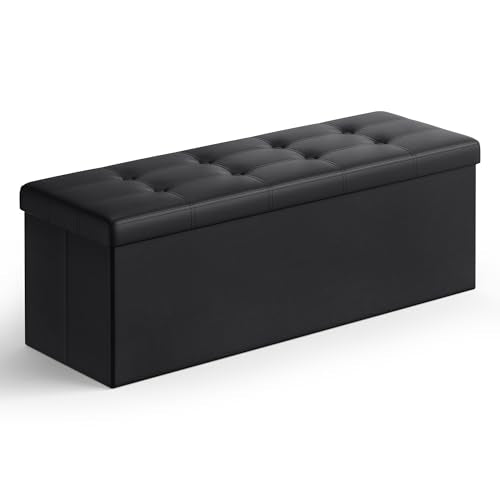 43-Inch Folding Storage Ottoman Bench - Faux Leather Footrest Stool