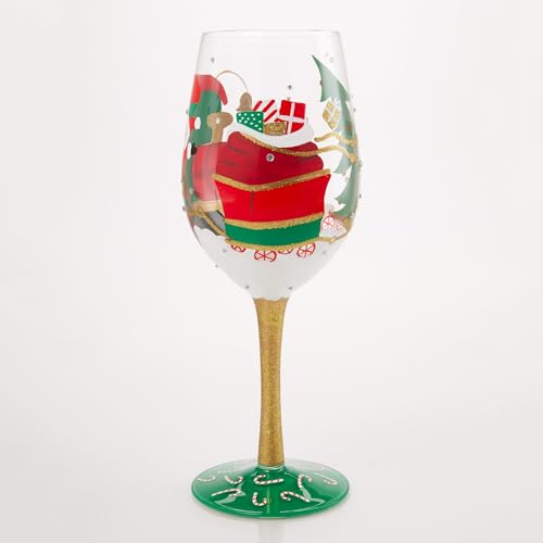 Christmas Santa Train Wine Glass - Hand-Painted Holiday Decor, 15 Oz