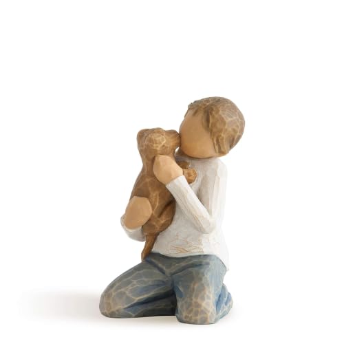 Sculpted Hand-Painted Boy with Dog Figurine - Kindness Resin Decor, 3-Inch