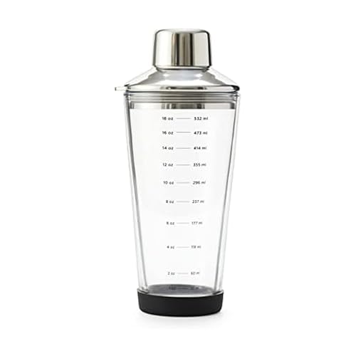 Rabbit 18 oz Glass Cocktail Shaker with Printed Measurements, Stainless Steel Topper & 1.5 oz Jigger Cap, 3.94 x 3.54 x 9.06 inches