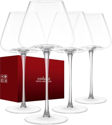 Set of 4 Hand-Blown 23.5oz Crystal Wine Glasses for Red and White Wine