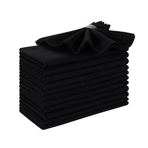 Cotton Cloth Dinner Napkins 18x18 Inches, Black - Pack of 12