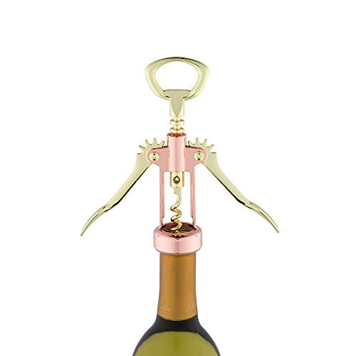 Winged Corkscrew Wine Opener - Copper & Gold Stainless Steel Bottle Openers for Wine, Beer & Soft Drinks, Ergonomic Handle, Set of 1