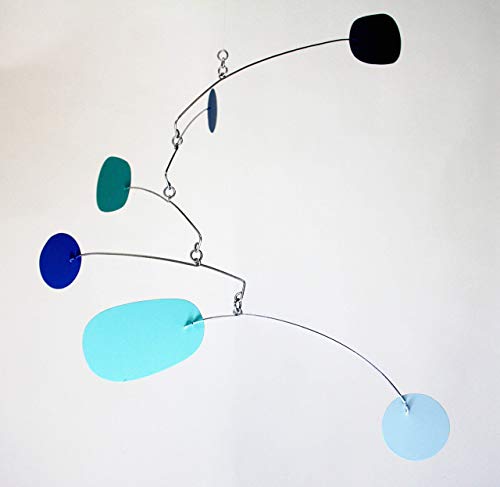 Blue Kinetic Art Mobile - 22-Inch Handmade Metal Hanging Sculpture