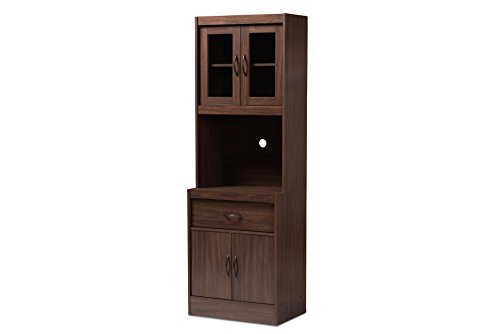 Modern Kitchen Hutch Cabinet with Microwave Compartment, Walnut Brown