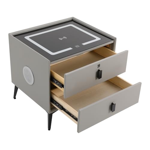 Smart LED Nightstand with Wireless Charging, Bluetooth Speaker & Lock