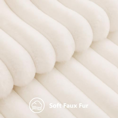 Faux Fur Throw Pillow Covers 18x18 Set of 2 - Soft Plush Cream White