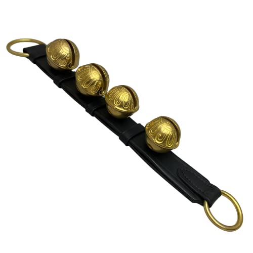 Hanging Brass Sleigh Bells on Leather Strap for Door Knob and Pet Training