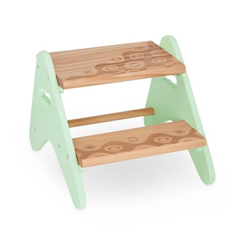 Kids Wooden Step Stool with Wide Textured Steps - Mint, Supports Up to 70kg