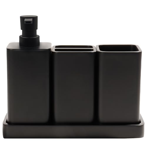 4-Piece Matte Black Bathroom Accessory Set - Resin Soap Dispenser & Holder