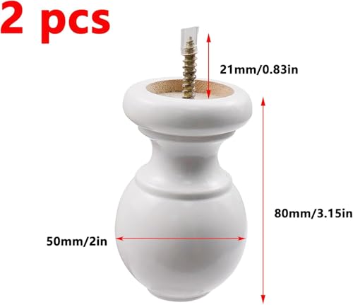 Wooden Curtain Rod Finials, 1-Inch End Caps for 28mm Rods, White, 2-Pack
