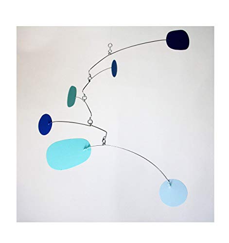 Blue Kinetic Art Mobile - 22-Inch Handmade Metal Hanging Sculpture