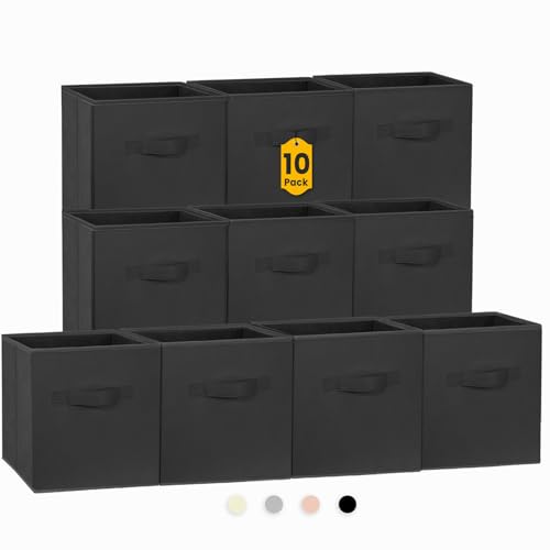 11-Inch Fabric Storage Cubes 10-Pack Collapsible Closet Bins Black