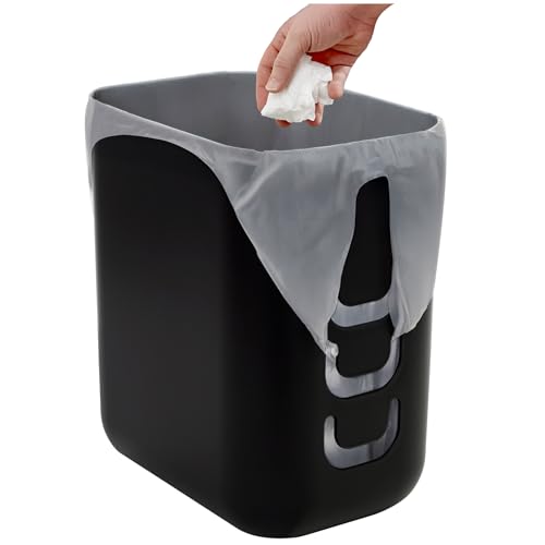 Black Plastic Trash Can 2.5 Gallon Wastebasket with Grocery Bag Hooks