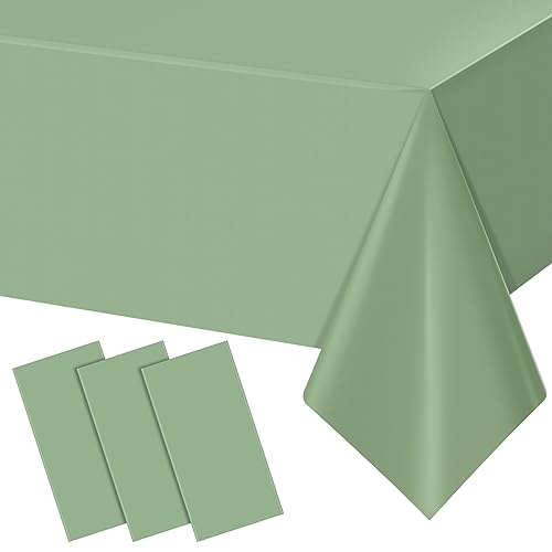 Sage Green Plastic Tablecloths - 3 Pack Disposable Rectangle Covers 54x108"
