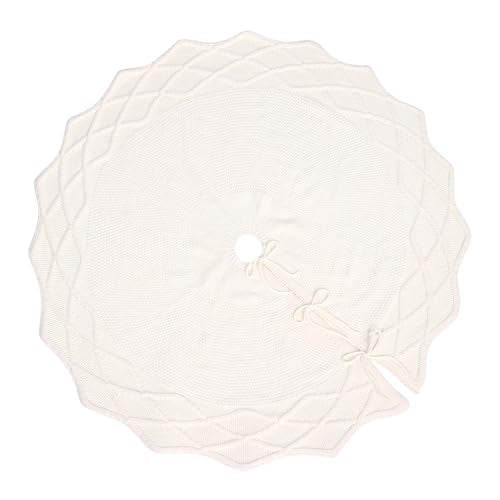 48-Inch Cable Knit Christmas Tree Skirt, Thick Rustic Holiday Decor, White