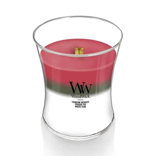 WoodWick Winter Garland Trilogy Holiday Candle Gifts for Women and Men, 9.7 oz Medium Hourglass Trilogy Candle with Crackling Wick