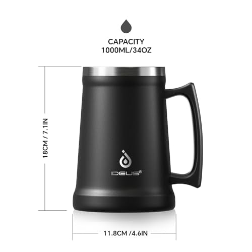 34oz Insulated Stainless Steel Beer Stein with Large Handle