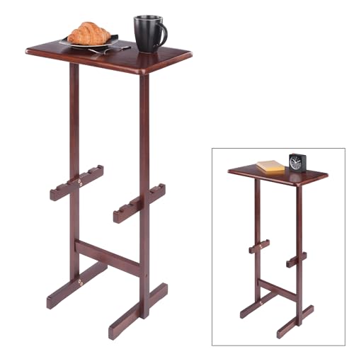 Solid Wood Folding Snack Table Storage Rack, Walnut Finish
