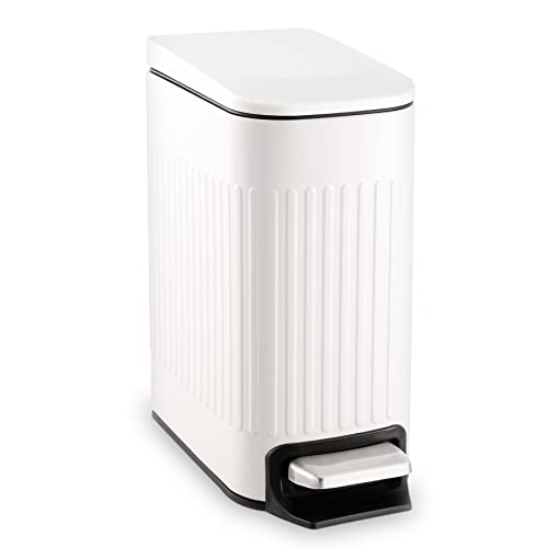 Slim Stainless Steel Bathroom Trash Can with Soft-Close Lid & Pedal, 1.6 Gal