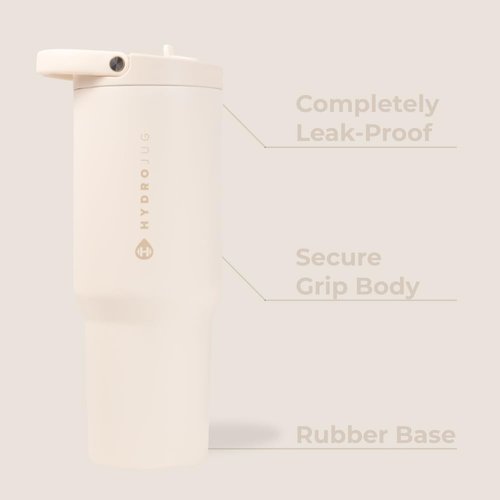 HydroJug Sport - 32oz Stainless Steel Tumbler with Straw | Vacuum Insulated & Leakproof, Ergonomic Design, Cream