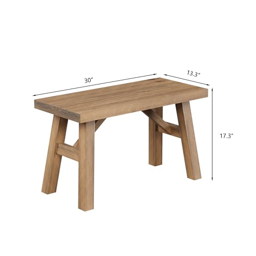 30-Inch Solid Wood Farmhouse Entryway Bench, Rustic Hallway Seat