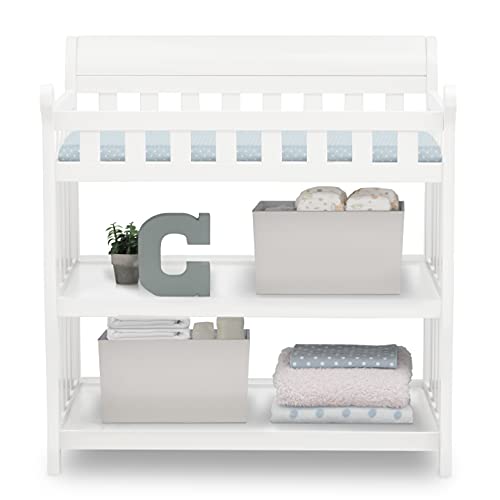 Wooden Nursery Changing Table with 2 Shelves and Changing Pad, White