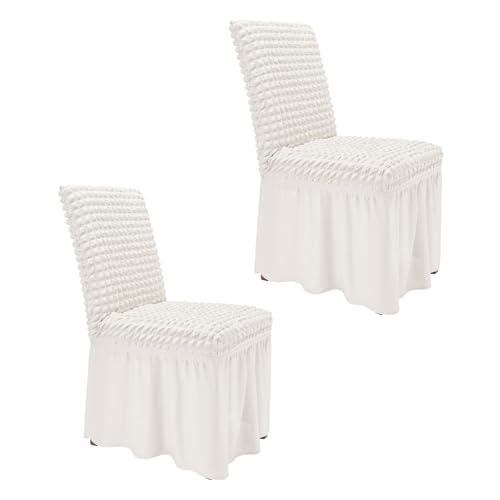 Dining Room Chair Covers Set of 2, High Stretch Slipcovers with Skirt, Machine Washable, White