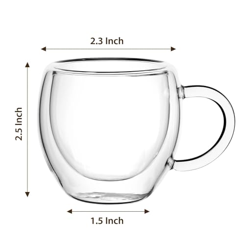 Glenkach 2.5oz Espresso Cups Set of 4 Double Wall Insulated Glass Mugs