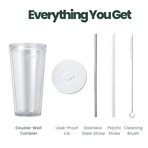 24 oz Reusable Insulated Iced Coffee Tumbler with Lid, Straws, and Brush