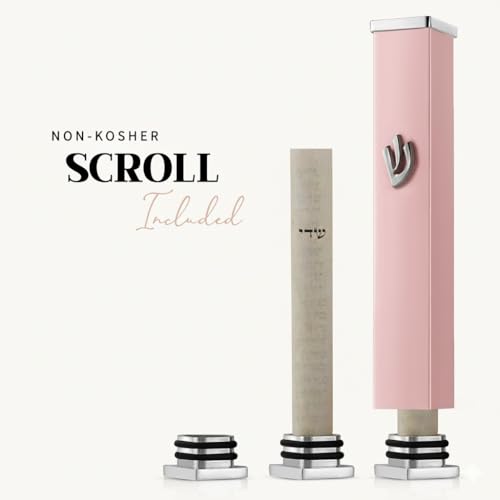 3.8 Inch Pink Aluminum Mezuzah Case with Scroll, Self-Stick Door Holder