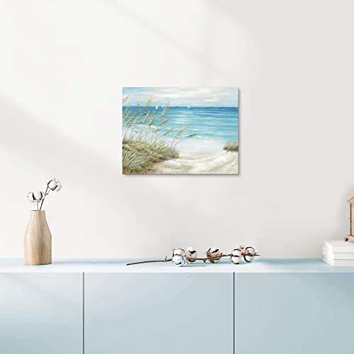 Coastal Beach Canvas Wall Art, 16x12 Inch Seaside Seascape Painting