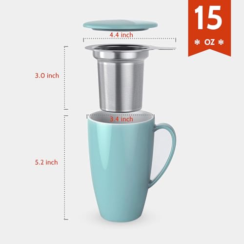 Sea Blue Sweese 15oz Porcelain Tea Mug with Infuser & Lid – Microwave Safe, Lead-Free