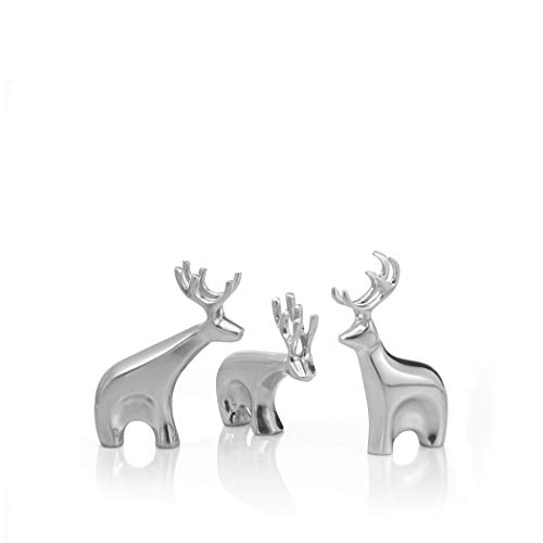 Blitzen Reindeer Figurine Set - Lustrous Alloy Christmas Holiday Decor - 3 Piece Display