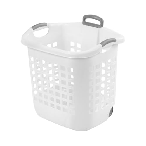 1.75 Bushel Wheeled Laundry Basket with Retractable Handle, White