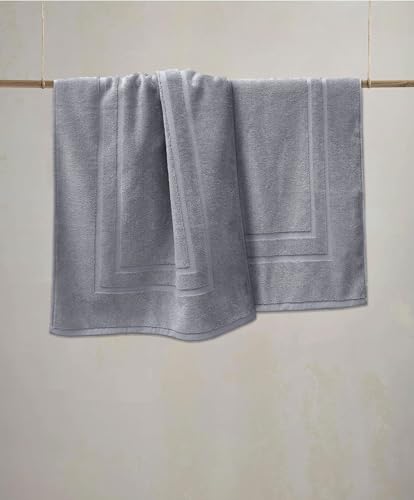 Feather & Stitch 2-Piece 100% Cotton Terry Bath Mat Set 30x21 Inch Grey