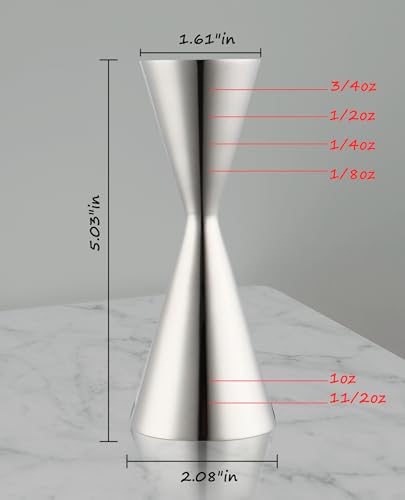Debrabby Silver Double Jigger - Japanese Style 1/8 oz to 2 oz Bar Tool
