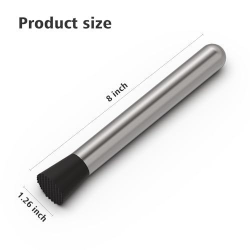 Ohtomber 8-Inch Stainless Steel Cocktail Muddler for Drinks & Bar Tools
