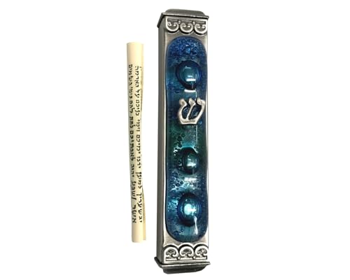 Handmade 4-Inch Mediterranean Sea Art Glass Mezuzah Case - Weatherproof