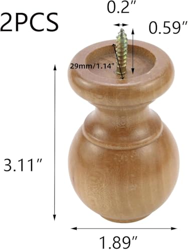 Wooden Curtain Rod Finials, 1.14-Inch Inner Diameter Ball End Caps, 2 Pack