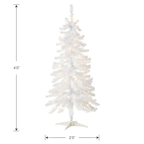 4ft Pre-Lit White Tinsel Artificial Christmas Tree with 70 Lights & Stand