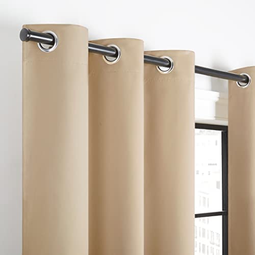 ECLIPSE Andover Solid Tripleweave Thermal Blackout Grommet Curtains for Bedroom (2 Panels), 42 in x 84 in, Beige