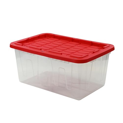 2-Pack 27-Gallon Heavy Duty Clear Plastic Storage Bins with Secure Red Lids