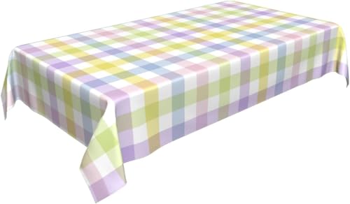 BETGINY Easter Checked Tablecloth 60x104 Inch Rectangular – Rainbow Plaid, Stain & Wrinkle Resistant