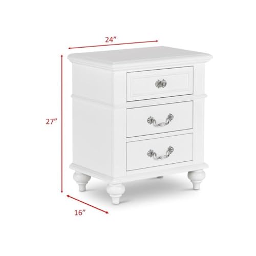 White Nightstand with Crystal Handles and Felt-Lined Drawer