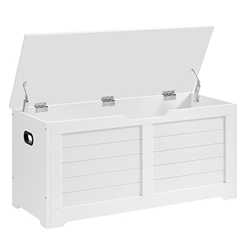 Farmhouse Storage Bench with Safety Hinges, Cloud White Entryway Trunk